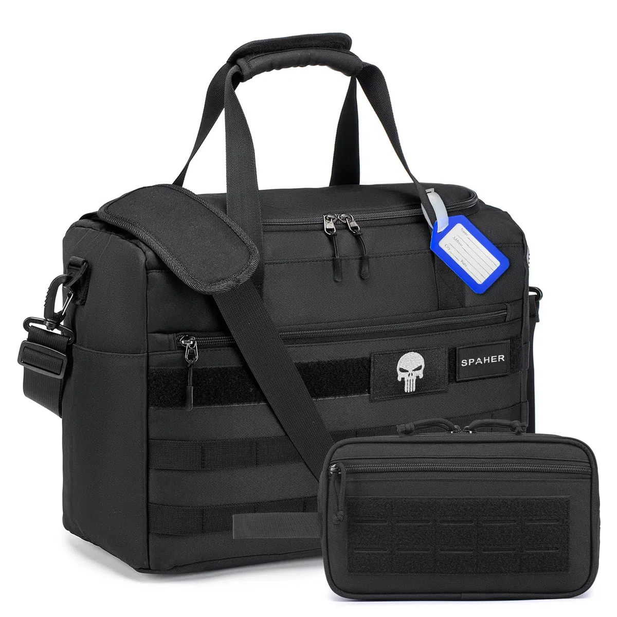 SPAHER Bolsa Viaje Cabina Avion 40x30x20 Ryanair Vueling Equipaje de Mano Bolsa de Cabina Deporte Gimnasio Táctico Hombre Impermeable Maleta Cabina 25L con Neceser, Negro