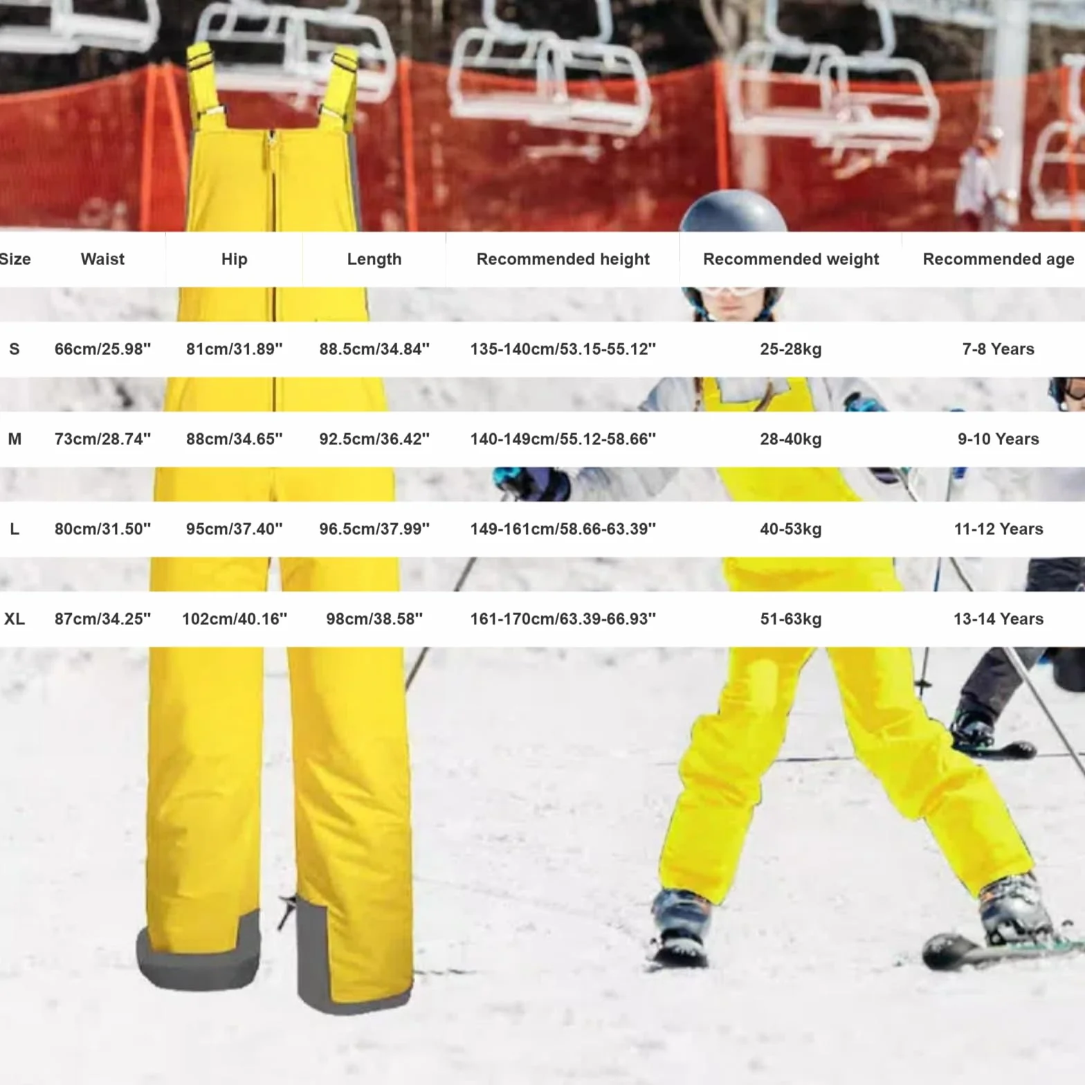 Pantalones de esquí para niños y niñas - Pantalones térmicos cálidos con forro con cremallera - Pantalones de invierno para exteriores y pantalones de snowboard con tirantes ajustables para