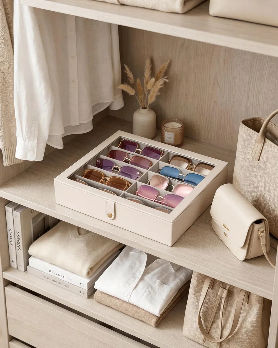 Lolalet Caja organizadora de gafas de sol de 10/20 ranuras, vitrina de gafas para múltiples pares de soportes de colección de gafas
