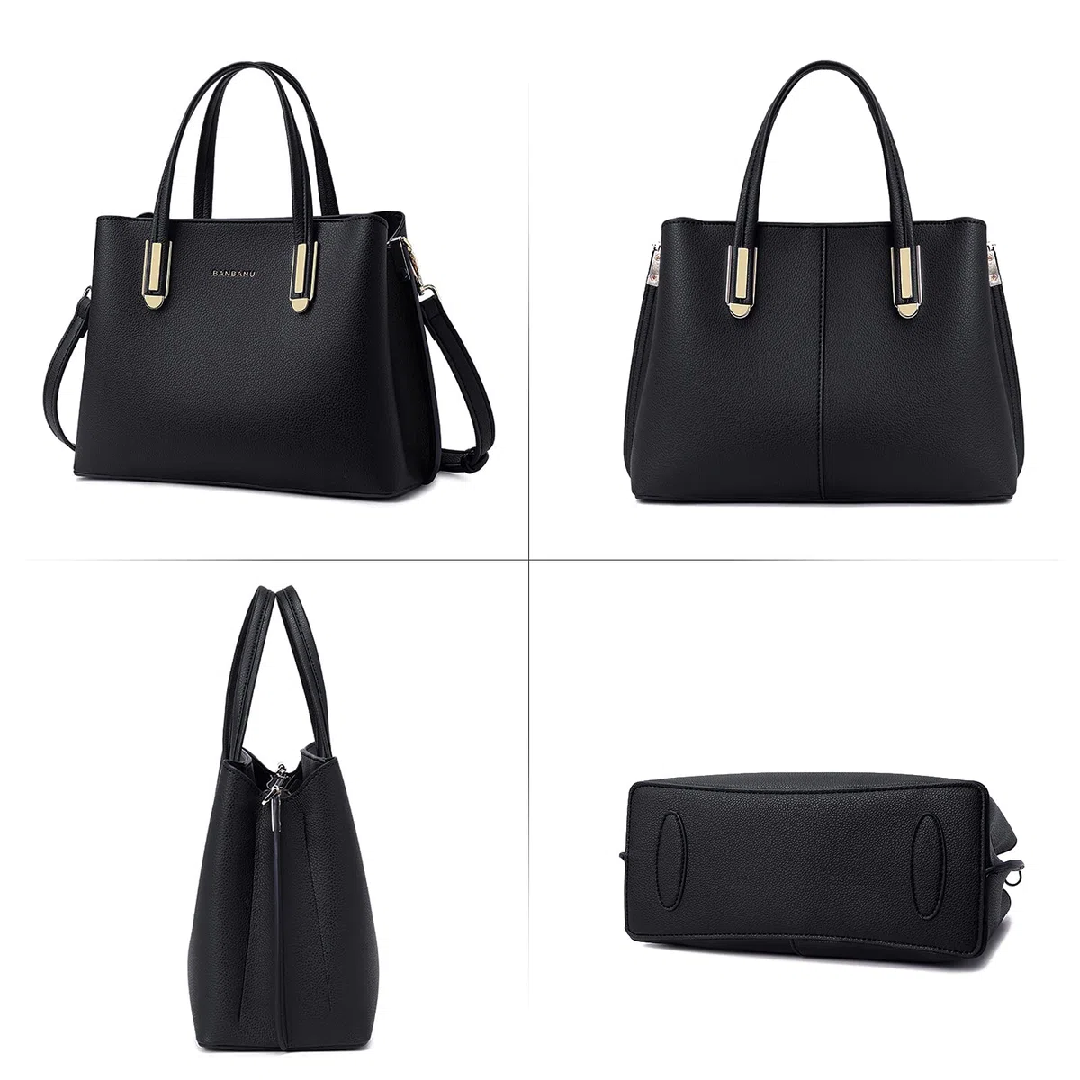 FANDARE Elegante Bolso de Mano Bolsos Cabas Mujer Bolso Bandoleras Cuero PU Impermeable Llevados Hombro Bolso De Hombro Gran Capacidad Compras Escuela Viaje, Negro, large, Elegante