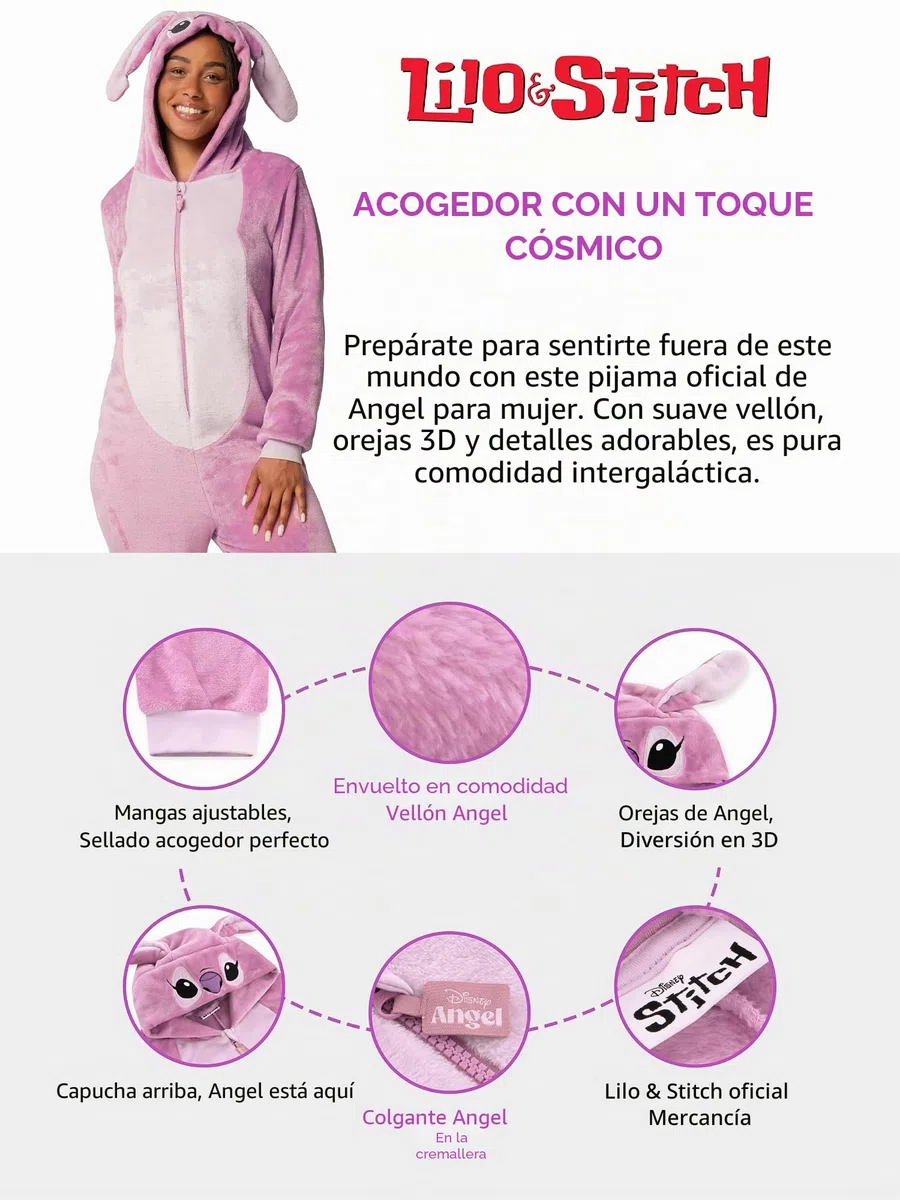 Disney Lilo Y Stitch Body Mujer, Onesie Mujer De Angel, Pijama Stitch para Adultas, Disfraz Pijama De Angel