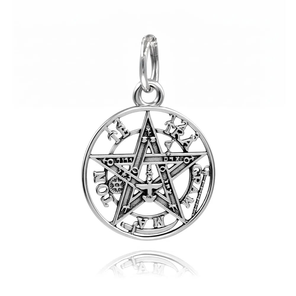 Colgante Tetragramaton Plata de Ley 925 - Amuletos de la Suerte y Proteccion con Pentagrama de 15mm - Se envía en una cajita Hand Made con Tarjeta (15mm)