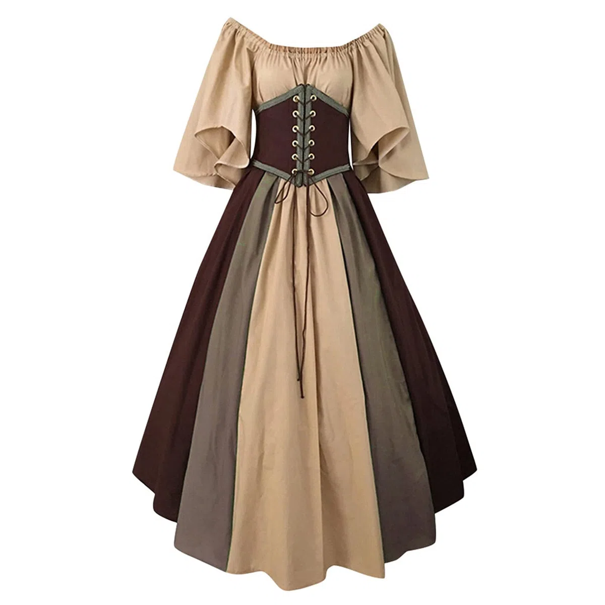 Vestido Medieval para Mujer, Falda Larga de Mujer Retro Cuello Cuadrado Vestido Mangas Media Ceremonia Ropa Talla Grande Disfraz de Carnival Halloween