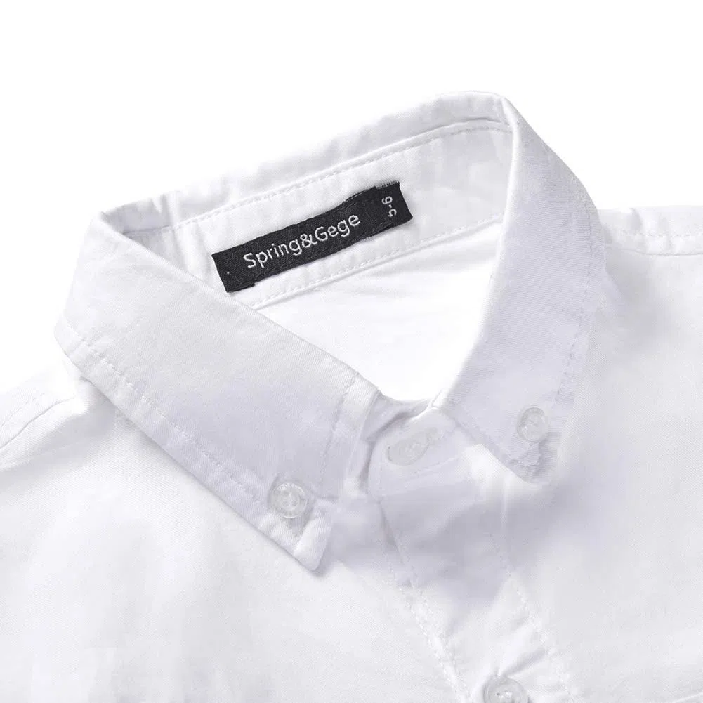 Spring&Gege Camisa de manga larga con botones de sarga de algodón para niños (3-14 años)