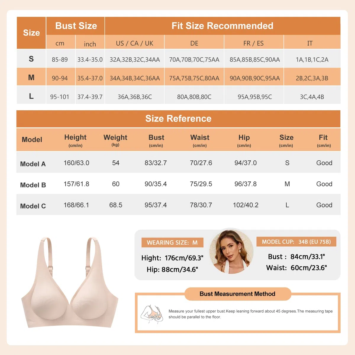 Niwicee Sujetador sin Espalda para Mujer Sujetadores sin Costuras Invisible Sujetador Push Up en V Profunda Sujetador Tirantes Multidireccionales Convertibles para Vestido y Boda