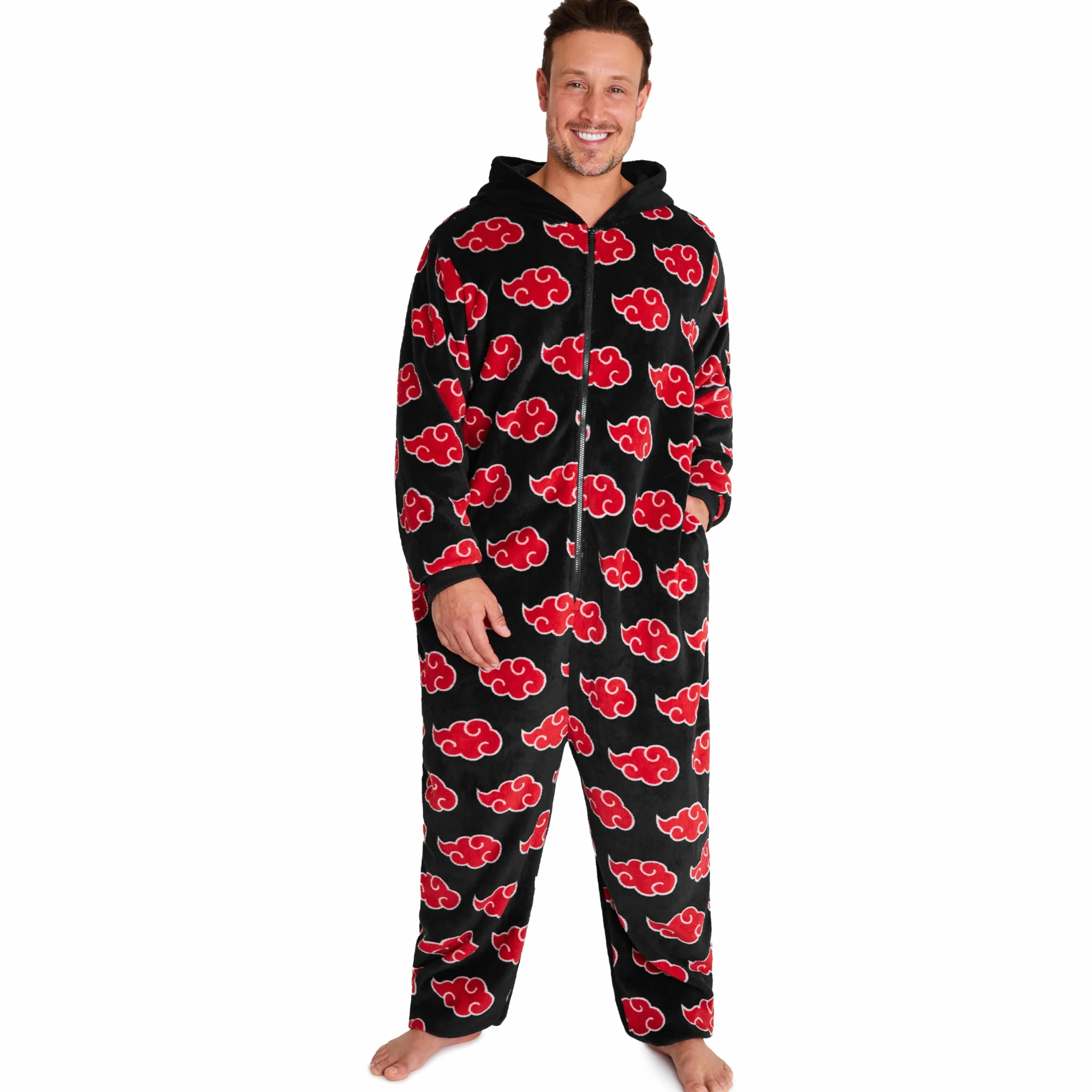 NARUTO Pijama Entero Hombre Invierno, M-3XL, Mono Polar Anime con Capucha y Cremallera, Regalos Anime Hombres y Adolescentes