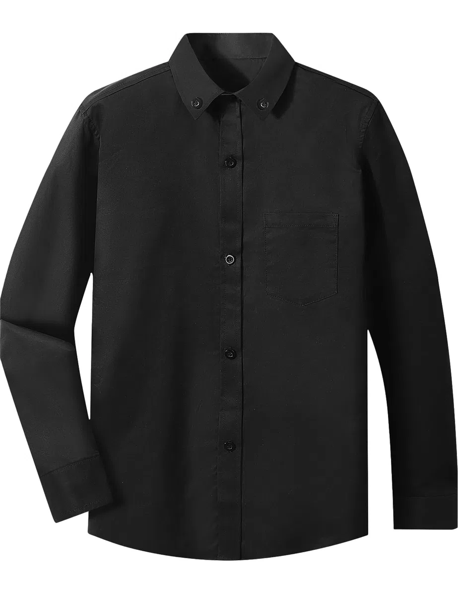 mintgreen Camisas escolares para niños con botones, uniforme de algodón liso de manga larga, 7-14 años