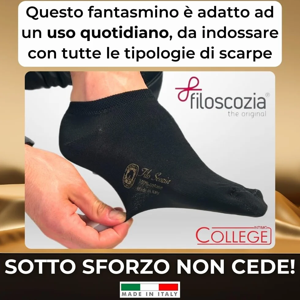 Calcetines invisibles College, 12 pares, De Algodón Puro Hilo De Escocia Elástico, materiales de primera calidad, fabricados en Italia.