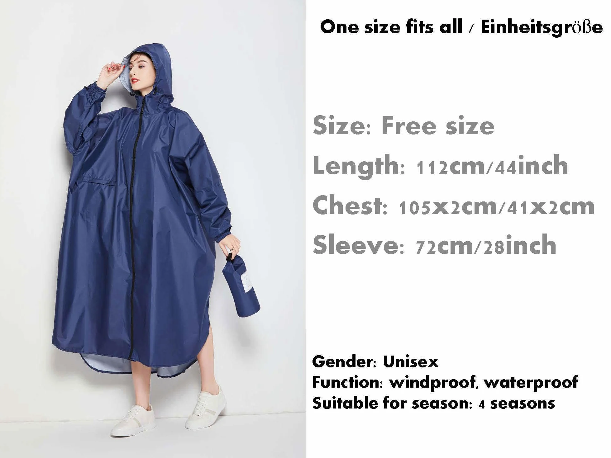 Chubasquero Largo para Mujer, Impermeable Ligero con Capucha para Bicicleta y Ciclismo