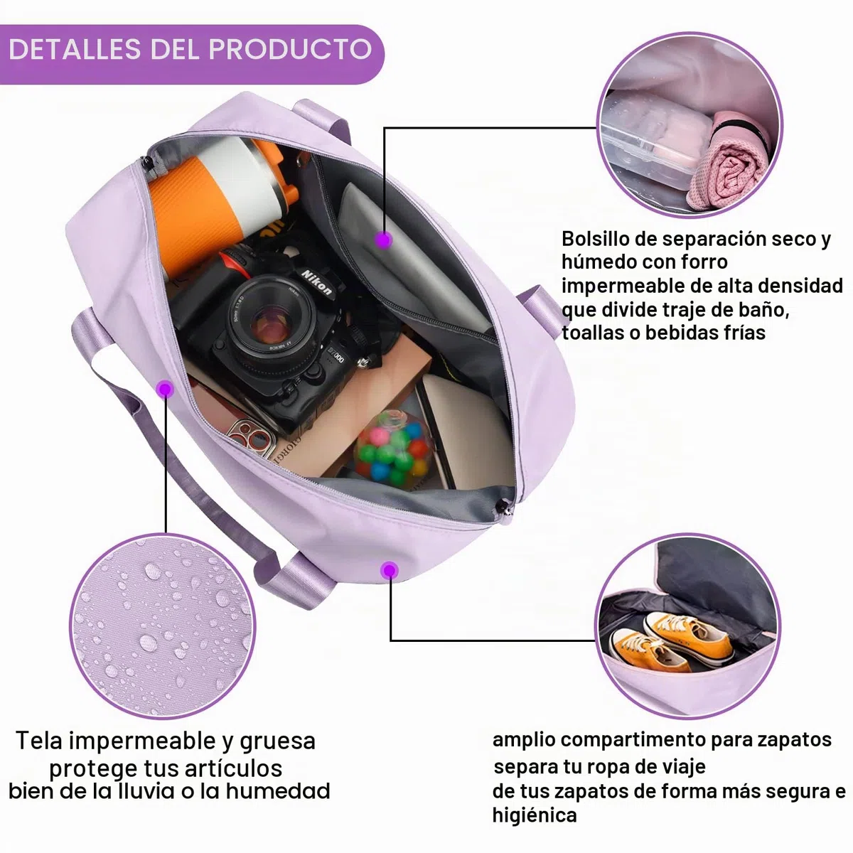Bolsa de Viaje, CS COSDDI Plegable Bolsas Gimnasio de Viaje, Impermeable Bolsa de Viaje Mujer Fin de Semana, Grande Bolsa de Lona con Bolsillo húmedo y para el Hombro