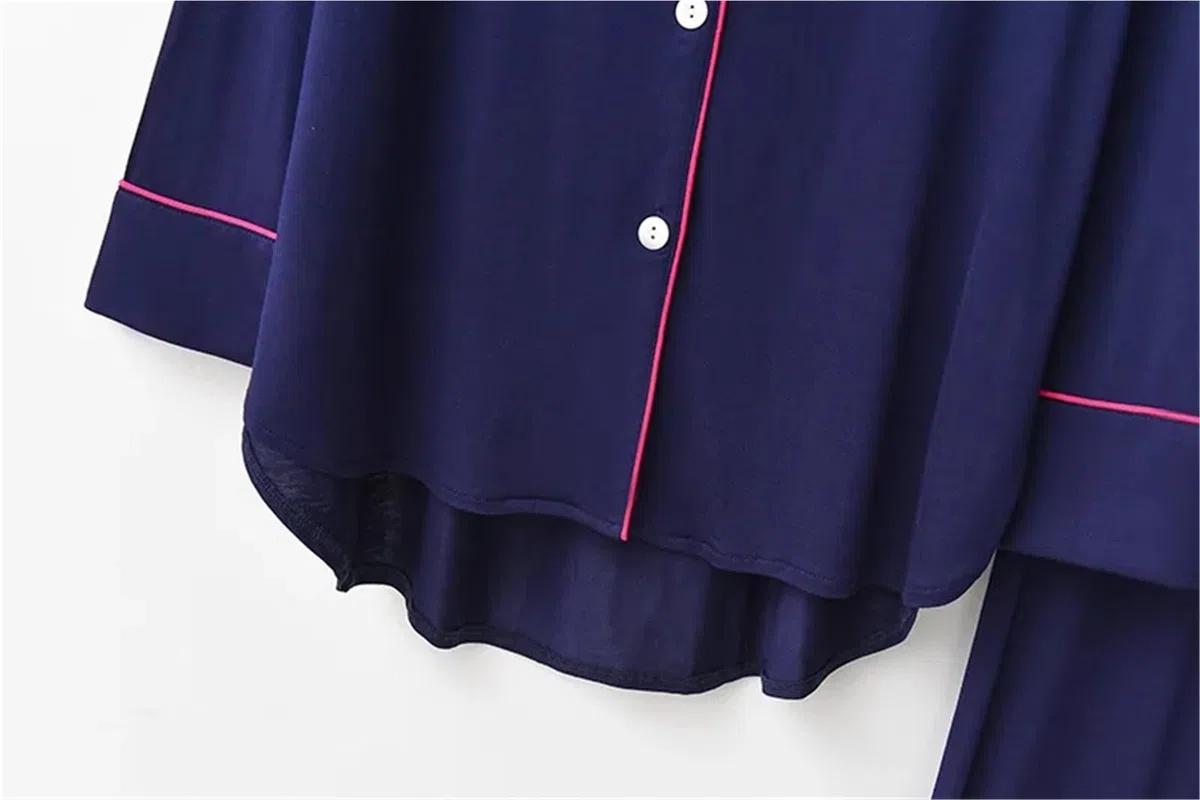 Pijamas para Mujer Conjuntos de Pijamas de Manga Larga for Mujer, Traje Liso Holgado, Transpirable y Suave, Ropa de casa cómoda(Dark Blue,M)
