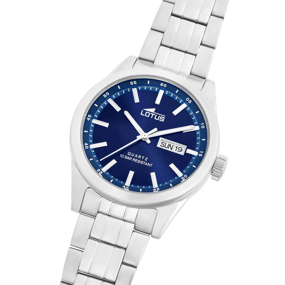LOTUS Reloj Hombre Analógico de Acero Inoxidable 316l Plateado - Movimiento de Cuarzo - Calendario - Cristal Mineral de Alta Resistencia - Resistente al Agua 10 ATM Clásico 18670