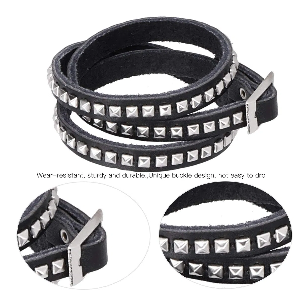 Atyhao Pulsera Punk, 2 Piezas de Pulseras de Cuero con Remaches Ajustables, Pulseras Anchas de Punk Rock, Pulsera de Hip Hop para Hombres, Mujeres