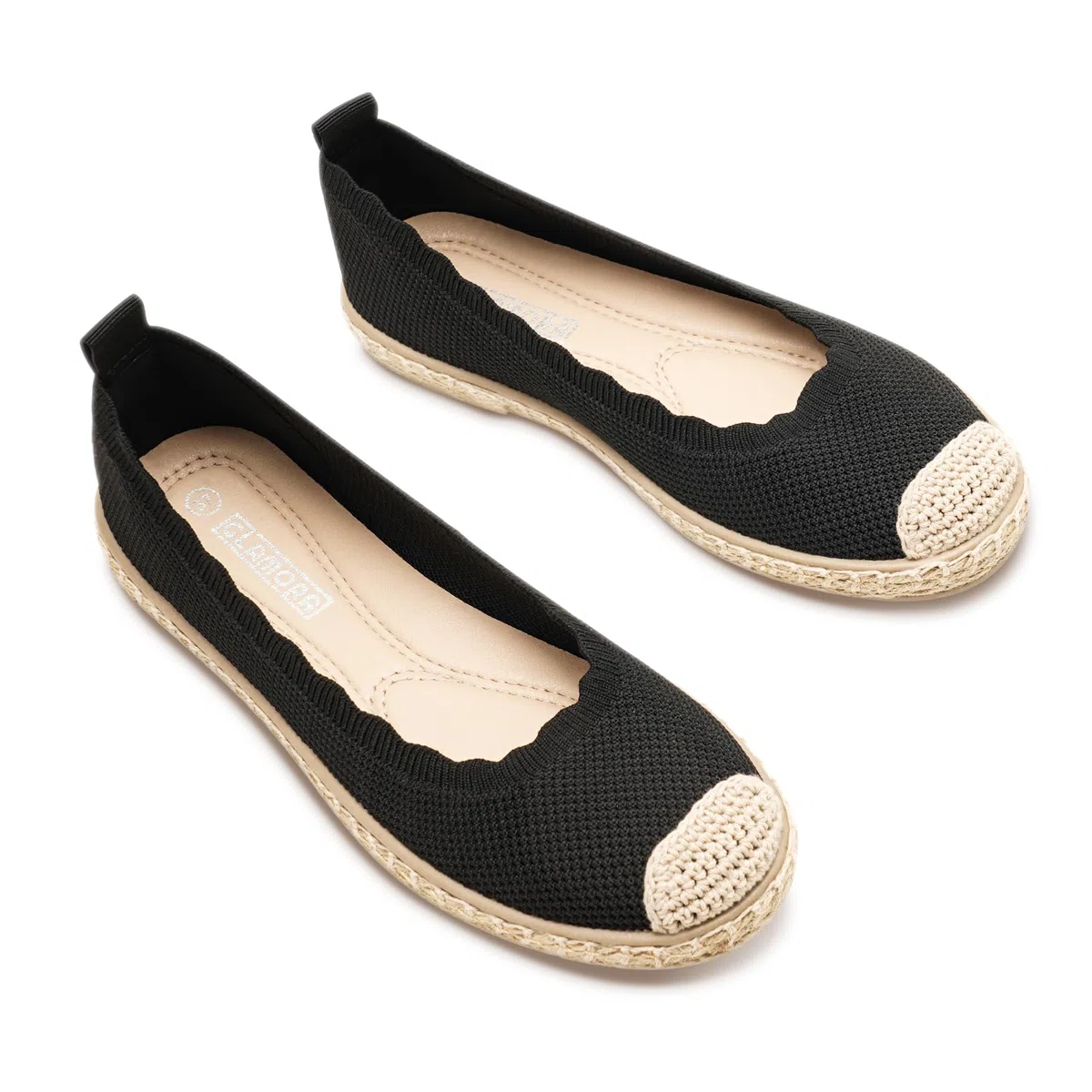GLAMORA Alpargatas Mujer de Punto Transpirable con Suela de Goma Efecto Esparto, Zapatos Planos Tipo Bailarinas Manoletinas Cómodas Slip On, Alpargatas Mujer Ligeras Punta Redonda