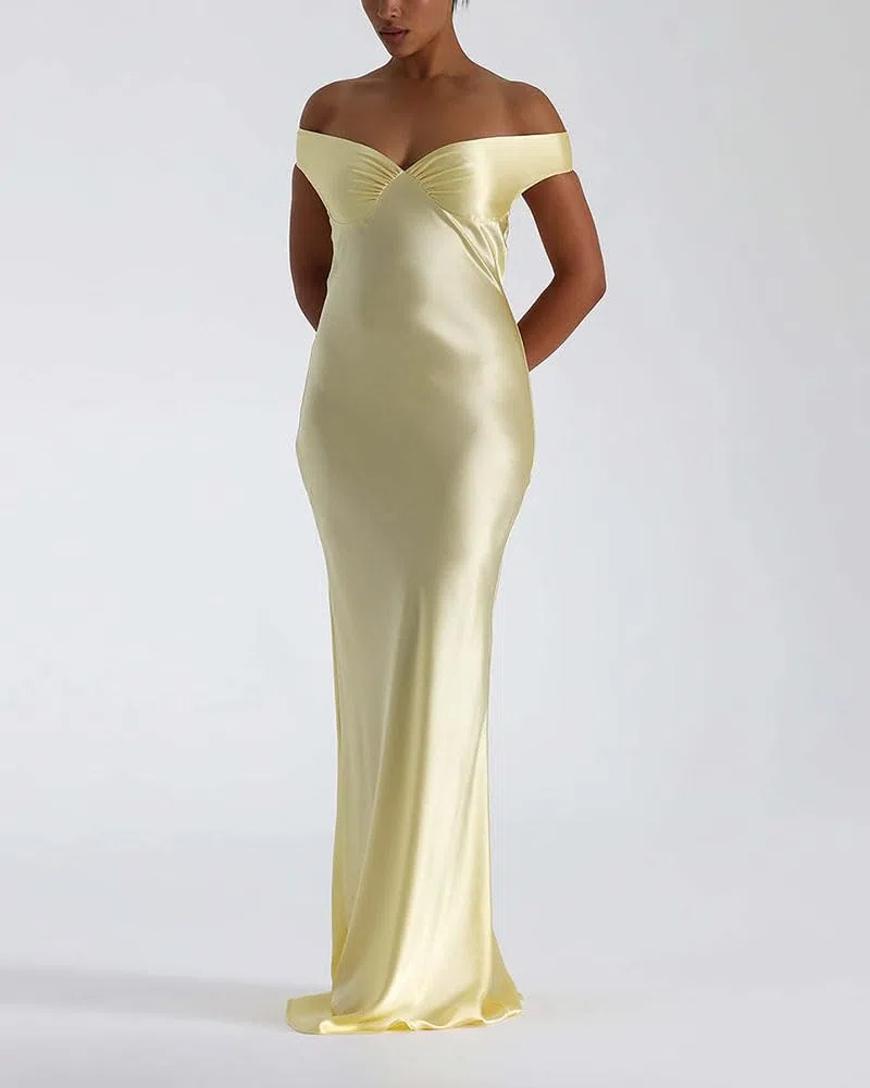 Vestidos de Fiesta Largo para Mujer Fuera del Hombro Vestido de Noche Vestido de Invitada de Boda de Cóctel Chic
