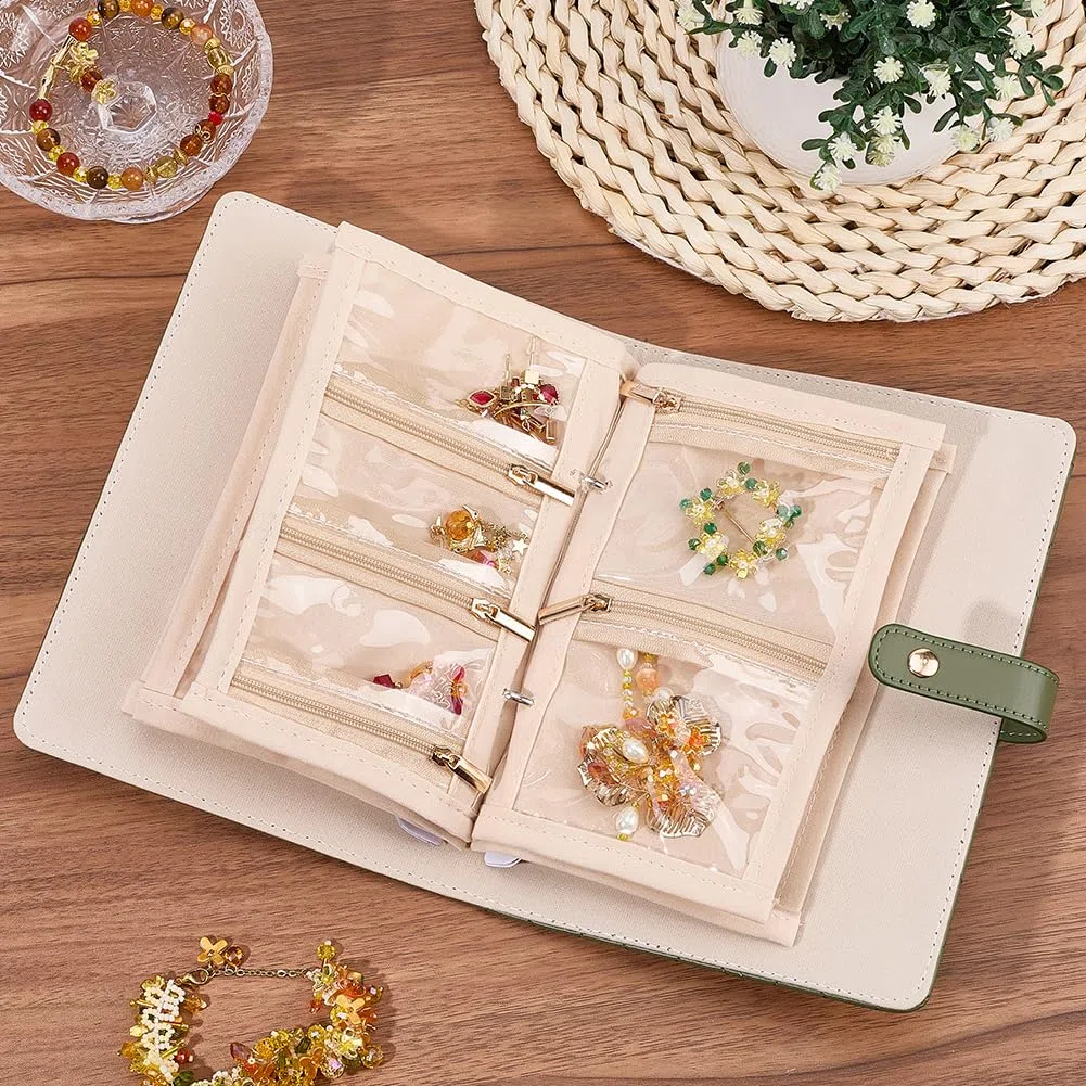 Beebeecraft Organizador de Joyas Portátil de 21.5x15x4.2cm Rectangular Verde con Cremallera Transparente Bolsa de Terciopelo para Anillos Collares Pendientes Regalo para el Día de la Madre