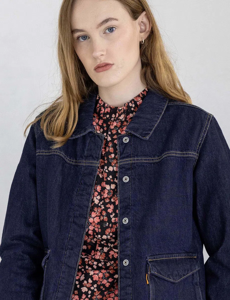 Chaqueta de mezclilla para mujer con forro Borg, ajuste holgado con forro de sherpa, cinturón ajustable, cierre de botón a presión y bolsillos con solapa, capas elegantes para climas fríos