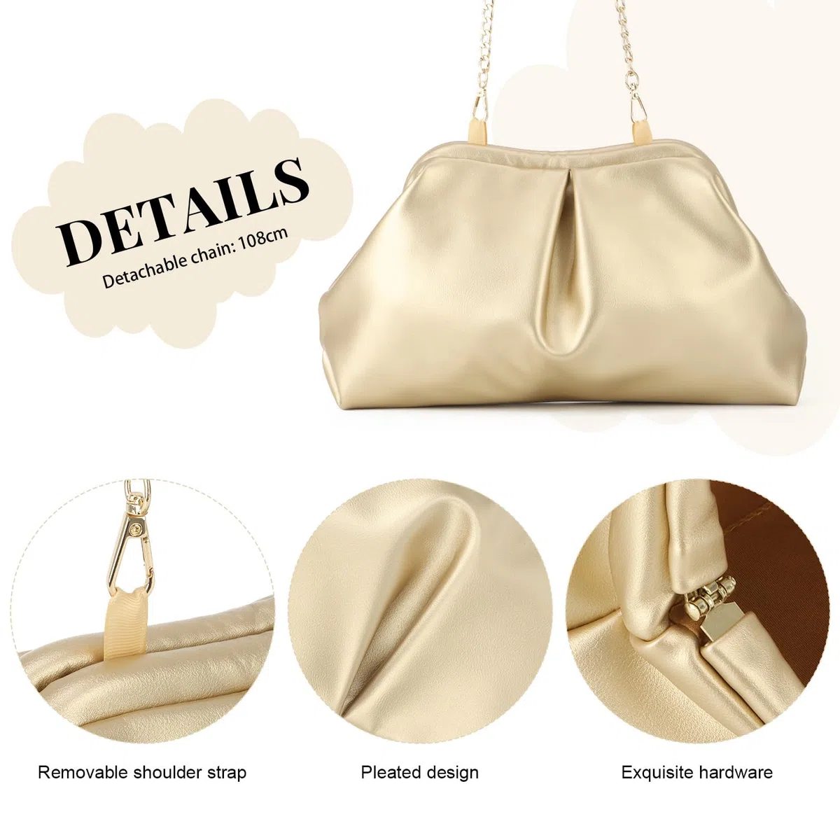 Bolsos de mano de cuero PU suave para mujer Bolso de noche formal Bolso de mano elegante