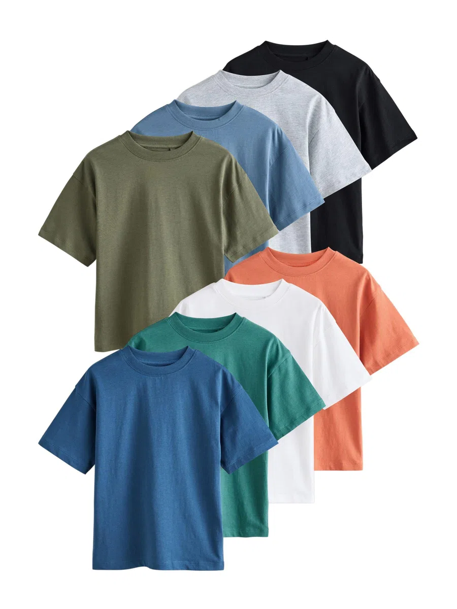NEXT Niños Pack de 8 Camisetas de Manga Corta de Corte Holgado