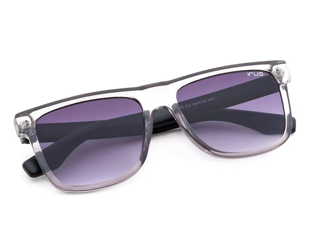 IRUS | 100% protección UV | Unisex | Mediano | Borde completo | Cuadrado | Marco: policarbonato gris cristal brillante | Lente: policarbonato degradado ahumado