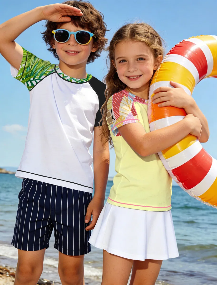 Angel CITIZ Kids Short Sleeve Rash Vest UPF 50+ Boys Swim Top UV Shirts Quick Dry Girls Rash Guard Swimwear Age 7-13