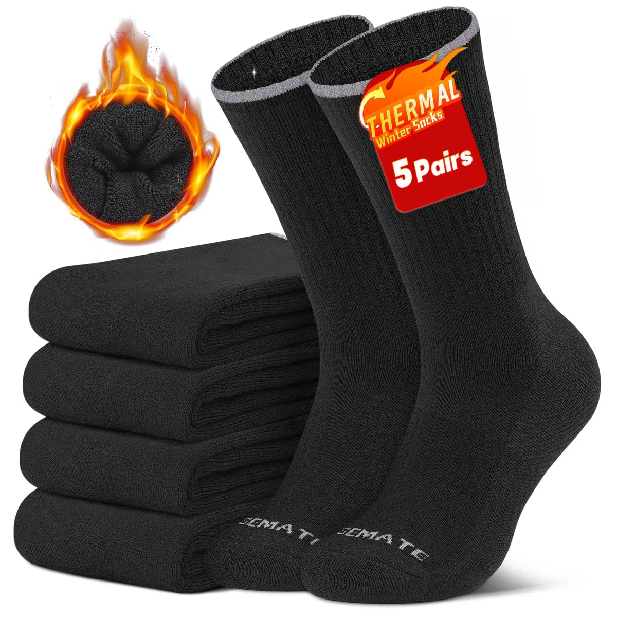 CLOSEMATE Calcetines Invierno Térmicos Hombre Mujer 5 Pares Largos Algodón Antisudor Antiampollas Absorción de Impactos Altos Gruesos Frío Extremo Para Trekking Senderismo Ciclismo
