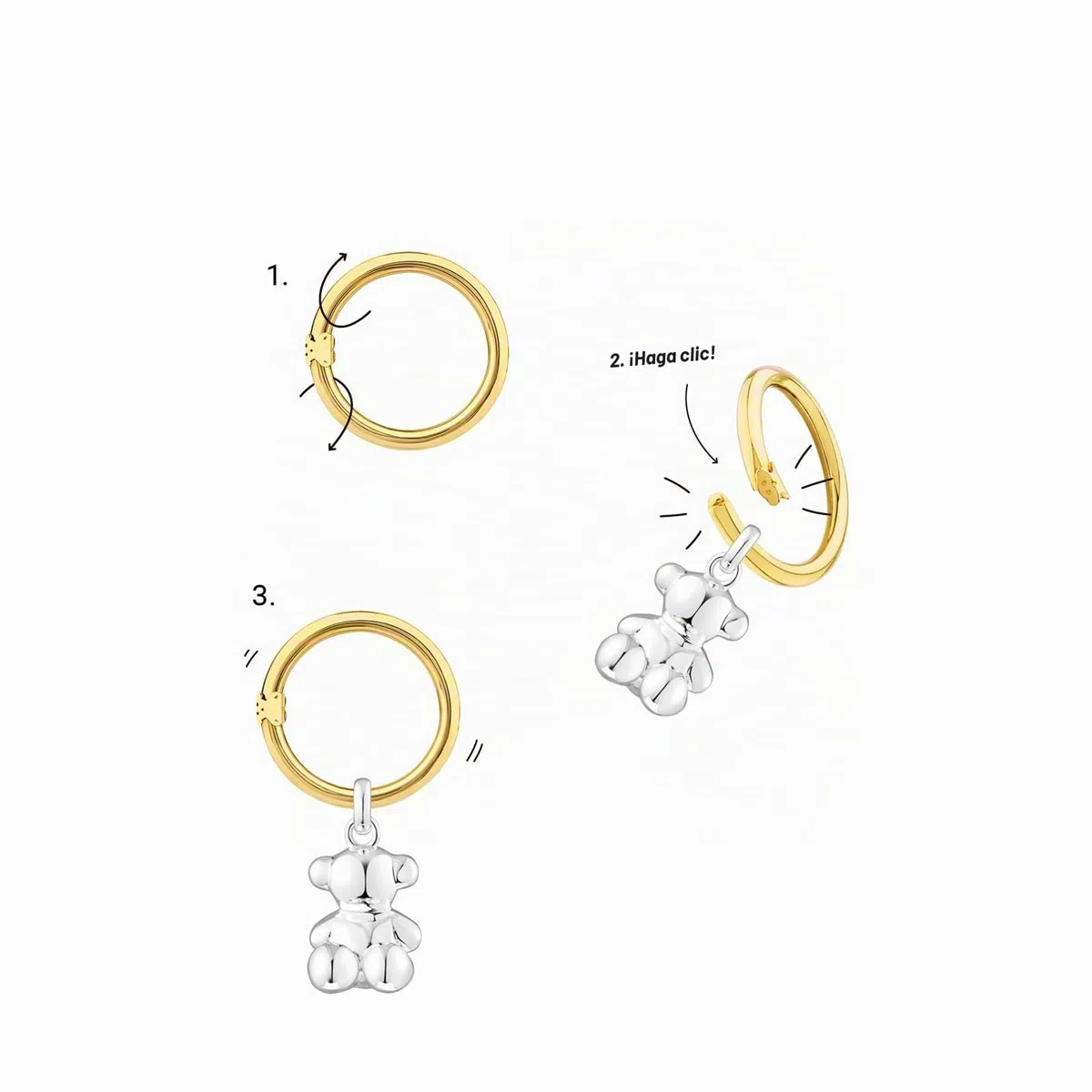 TOUS Anilla Pequeña para Mujer con Baño de Oro 18 Kt sobre Plata de Primera Ley, Colección Hold Oval