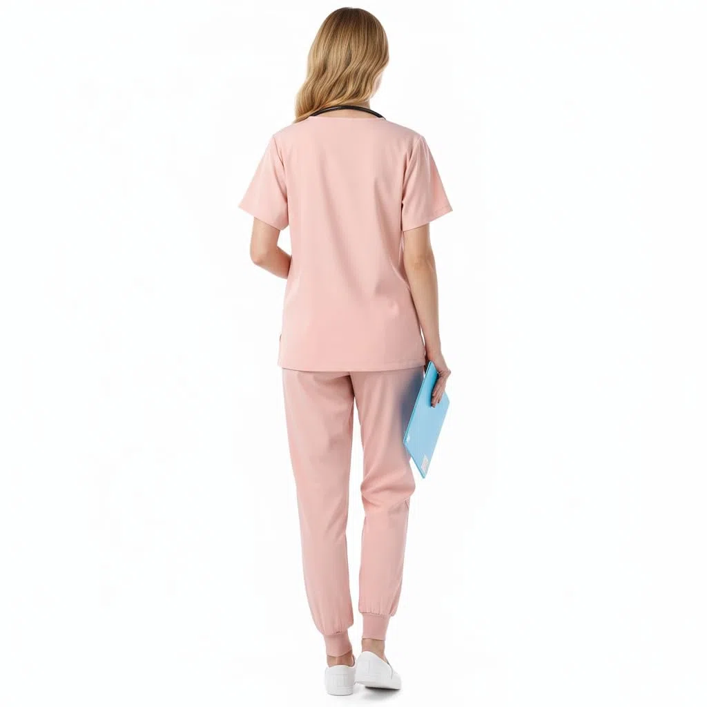 Conjunto de uniformes de enfermera para mujer Cuello redondo elástico Top Secado rápido Drawstring Yoga Jogging Pantalones Slim Fit Médico Ropa de trabajo DK53