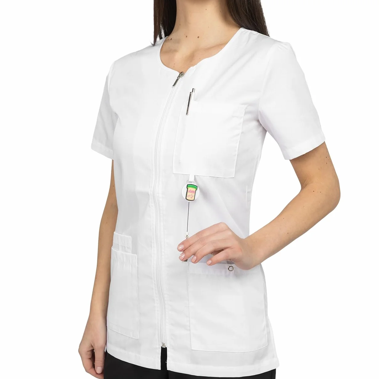 B-well Stella Uniforme Empleada Hogar Casaca con Cremallera Enfermeras Uniforme Mujer Casaca Mujer Uniforme Manga Corta con Cremallera