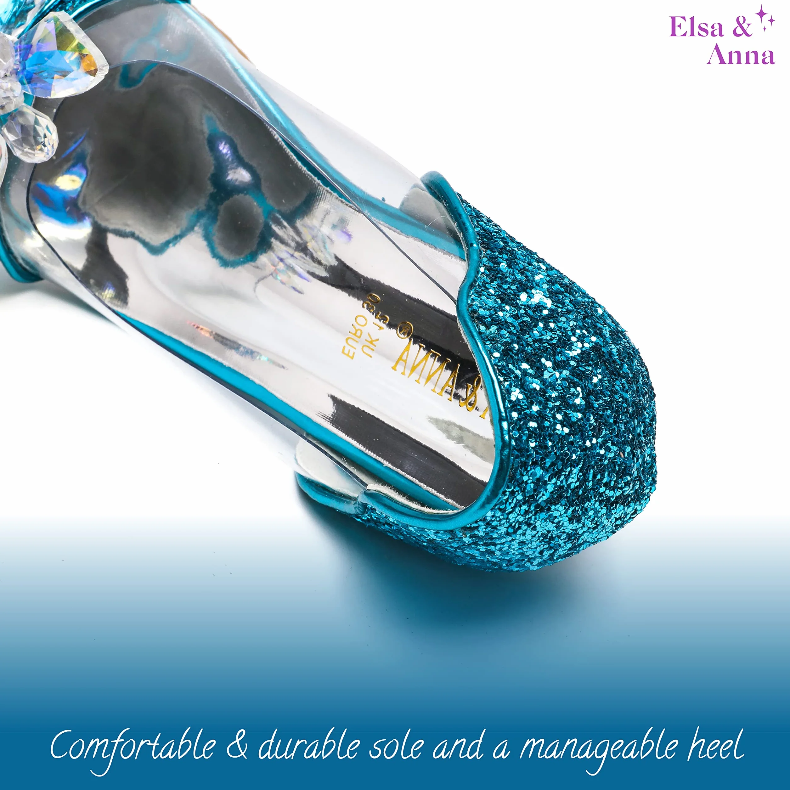 ELSA & ANNA Zapatos de Princesa niña - 3 cm tacón - Zapatos de fantasía con Brillos y Cristales - para Fiestas, cumpleaños y Cosplay - Tacones niña Princesa (BLU14)