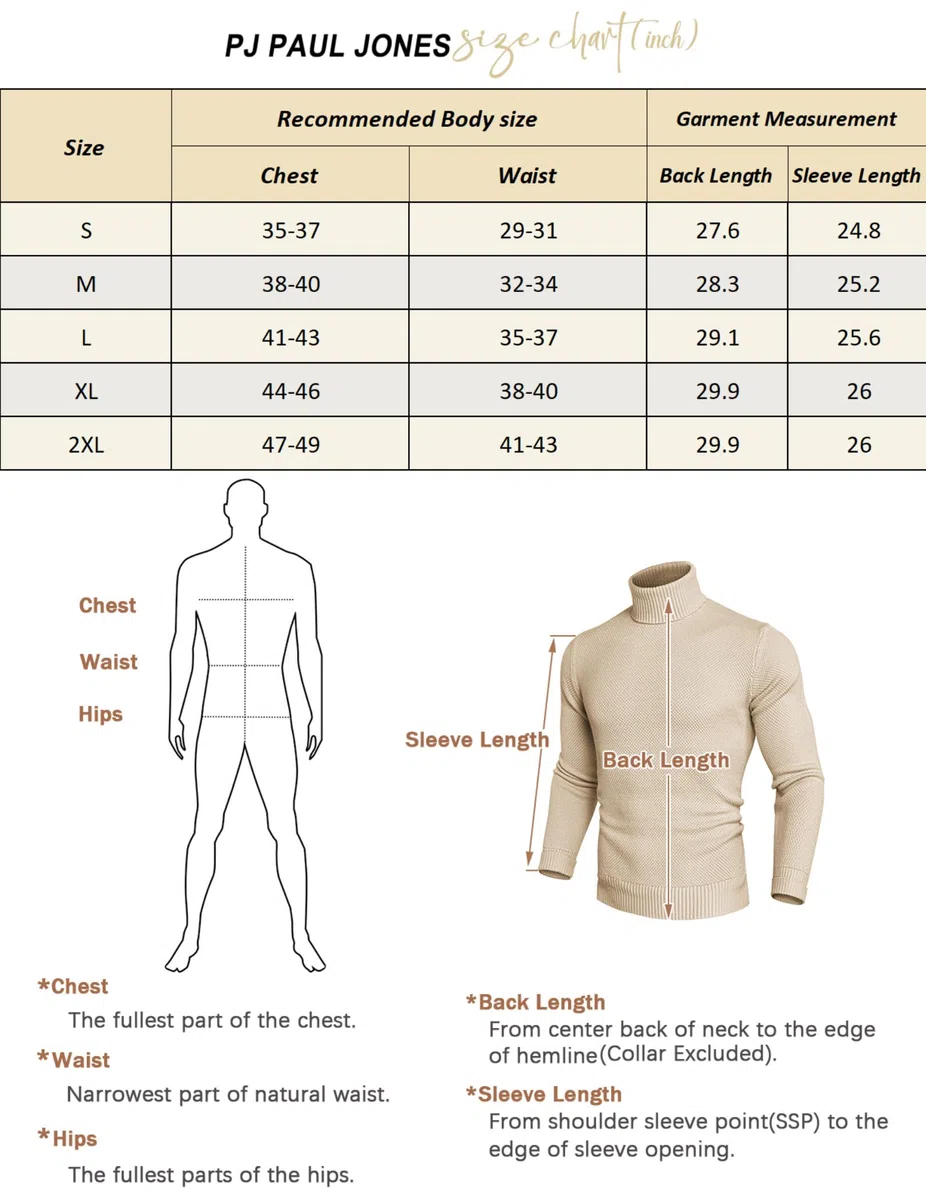 PJ PAUL JONES Suéteres de cuello alto para hombre, de manga larga, cuello alto falso, suéter de punto acanalado