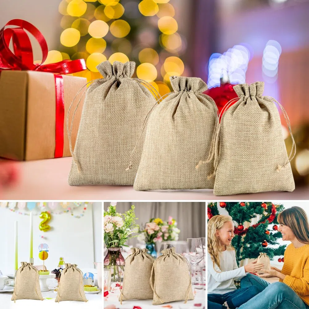 CLYPY 20 bolsas de yute de 20 x 30 cm con cordón, bolsas de tela con cordón, bolsas de yute para rellenar, bolsas de yute para Navidad, bolsas de regalo para bodas, recuerdos, Navidad (natural)