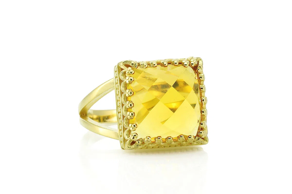 Anillo de Oro Citrino 14k - Joya de Piedra de Nacimiento Noviembre