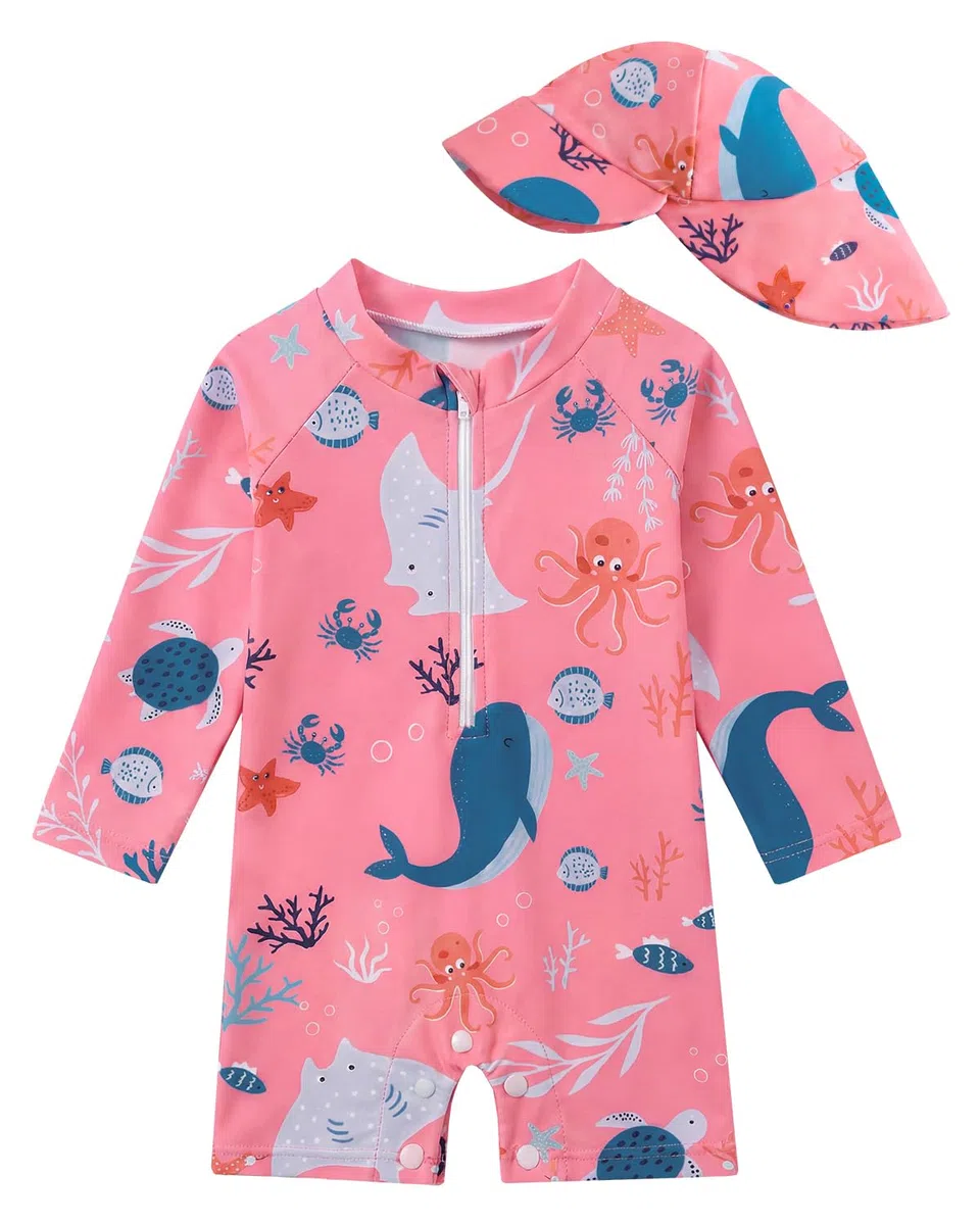 WYTbaby Traje de baño Baby Uv Ropa protectora con botones de una pieza de manga larga UV Traje de baño para niños pequeños 3 meses - 3 años