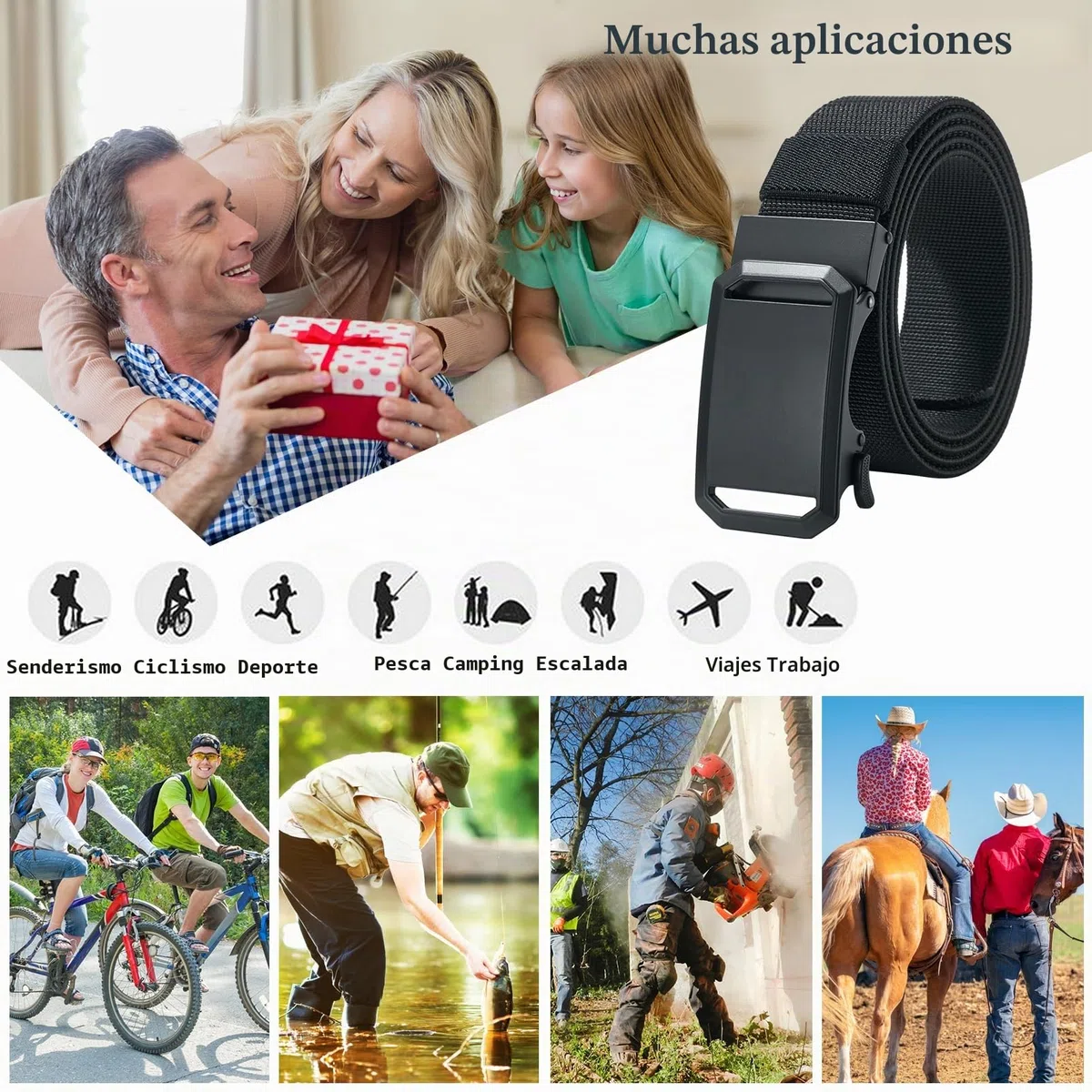 LionVII Cinturón de trinquete elástico con hebilla automática, ajustable y elástico, cinturón de trabajo para hombre, 130 cm