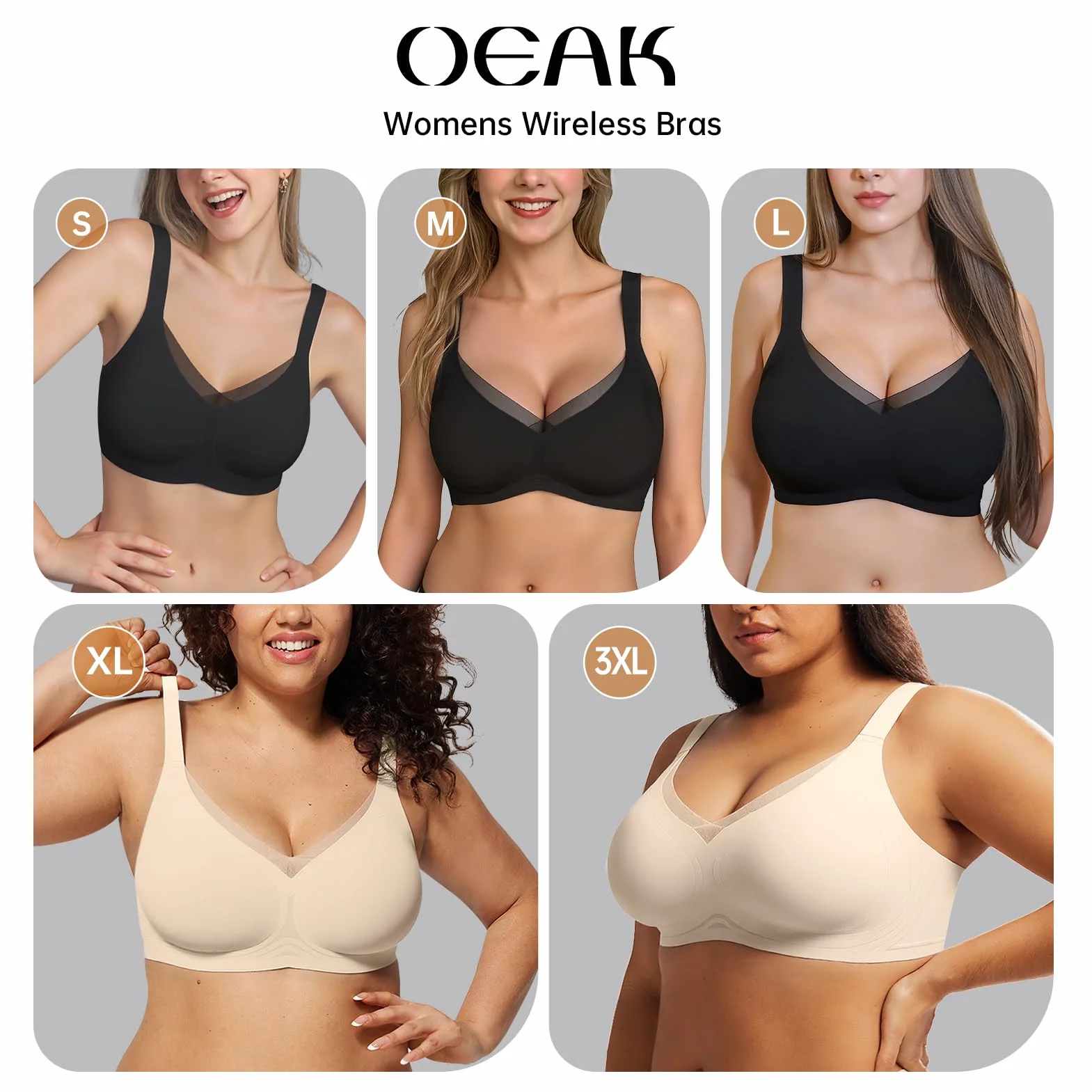 OEAK Brasier sin aros para mujer, de malla, cómodo, sin aros, realce para uso diario