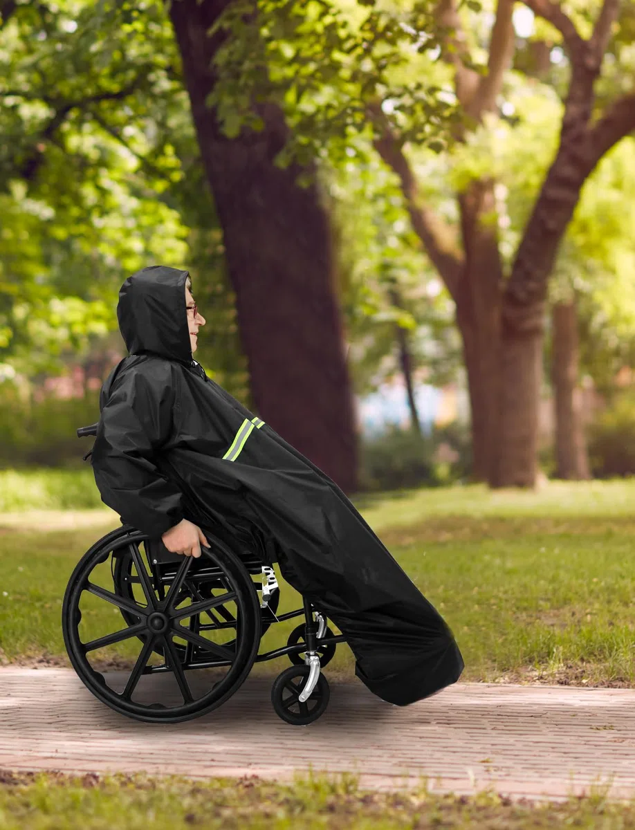 ANYOO Cubierta impermeable para silla de ruedas con mangas, poncho de lluvia ligero con bandas elásticas, protección para sillas de ruedas, talla única