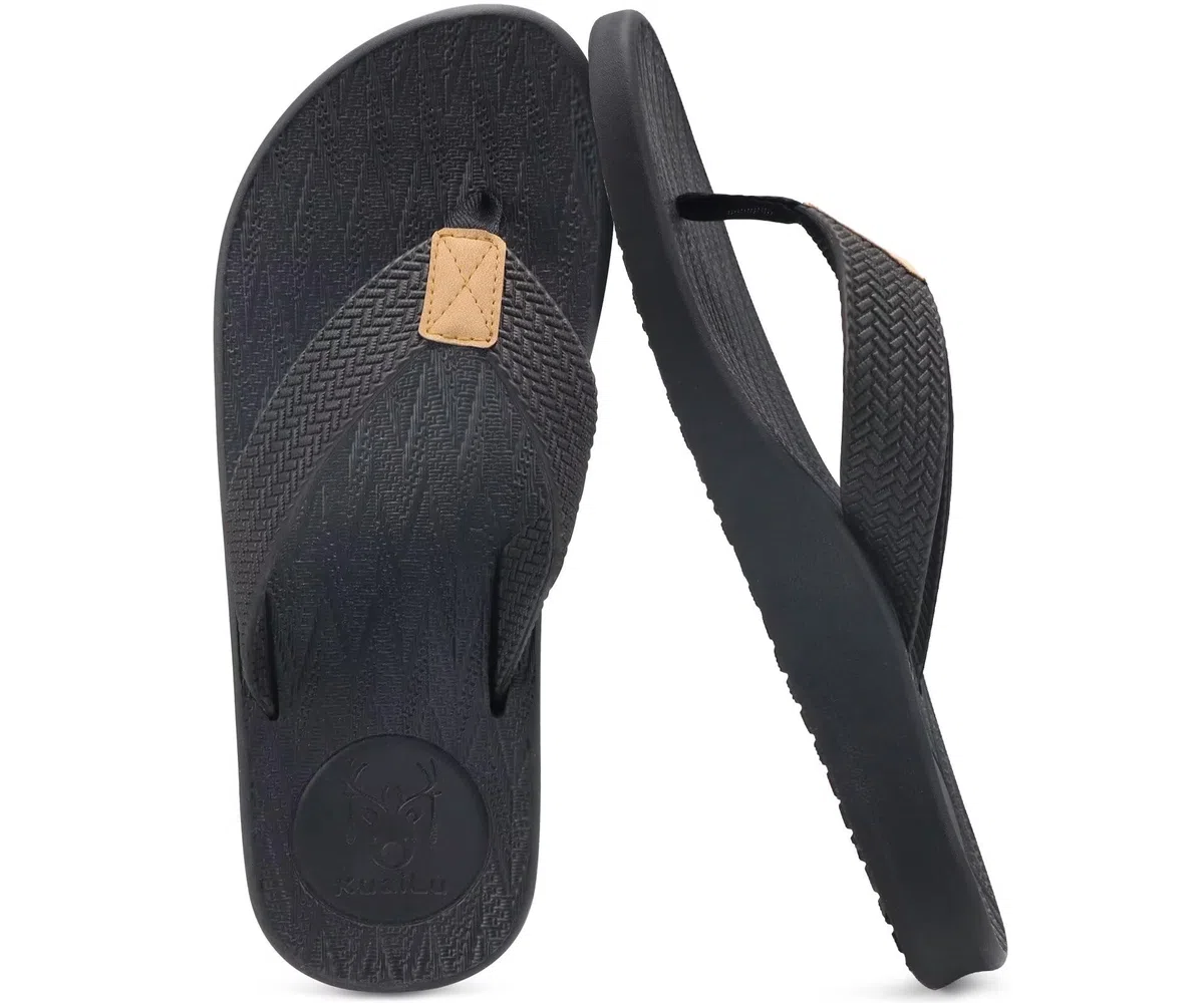 KuaiLu Chanclas Hombre Verano Playa Piscina Goma Flip Flops Caballero Comodas Piel Planas Caminar Cuero y Tela Sandalias De Dedo