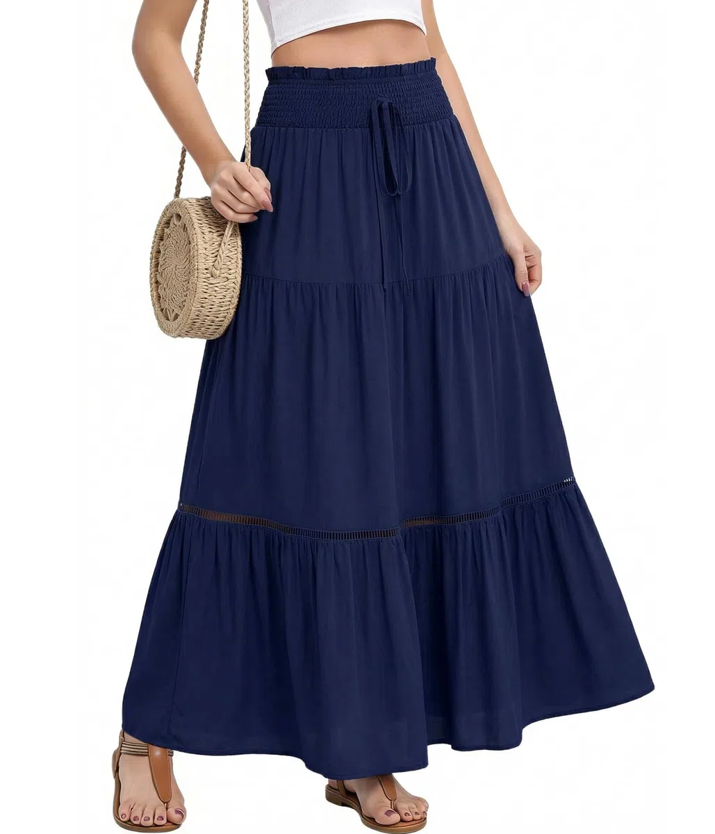 HEEKPEK Faldas Mujer Verano Cintura Alta Largas Falda Bohemia Maxi Corte A Falda Básica de Faldones para Vacaciones Playa Casual