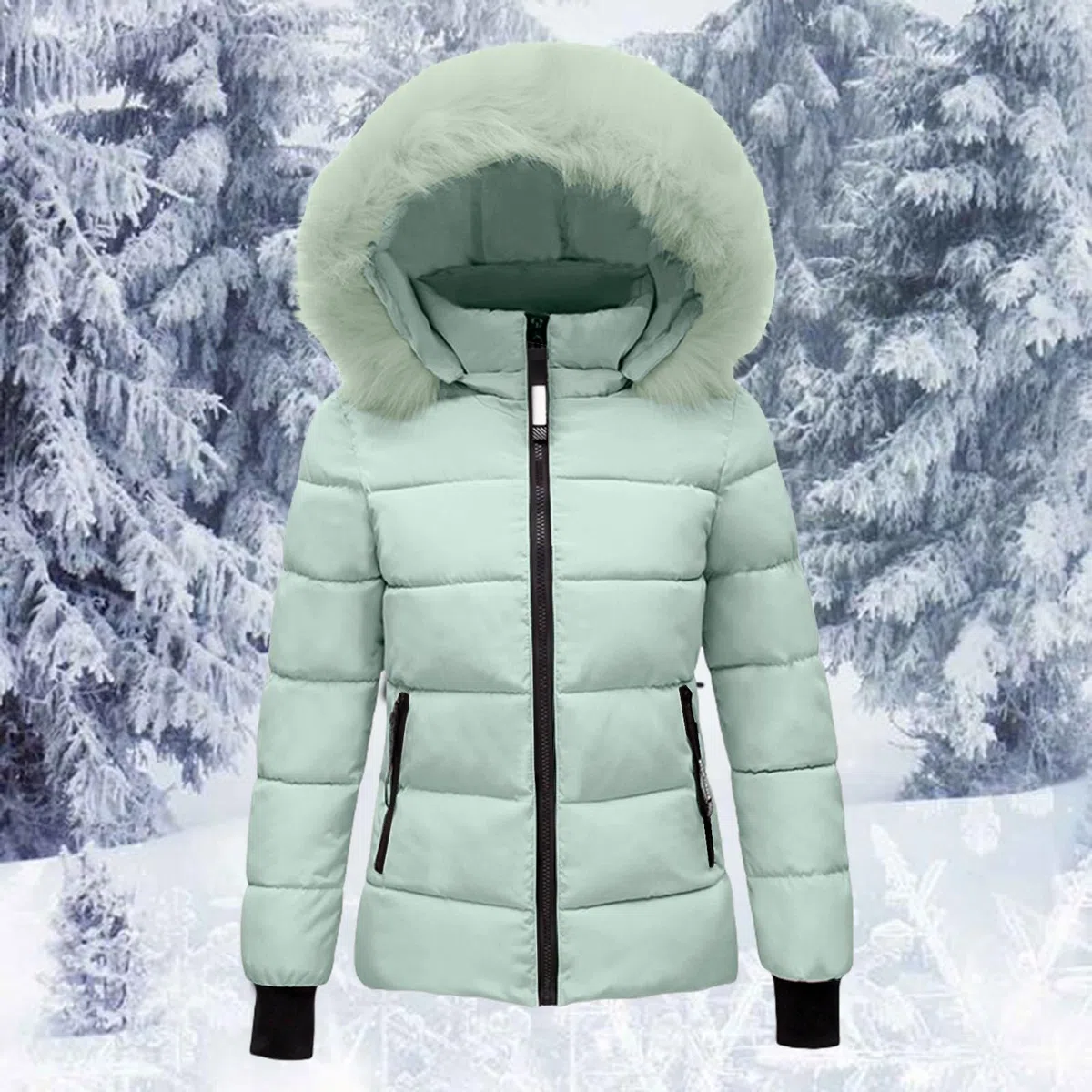 Abrigo De Invierno Cálido con Capucha para Mujer, Chaqueta Acolchada Gruesa, Algodon Capucha, Exterior Felpa Cintura, Esqu?Y