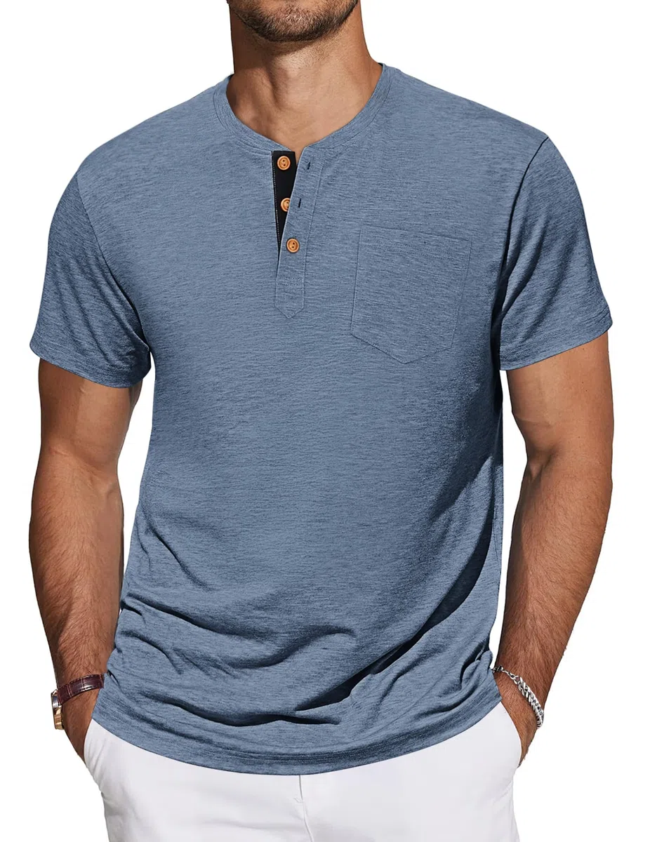 TARAINYA Camisetas Henley Hombre Algodón Manga Corta T-Shirt con Bolsillo para Verano M-4XL