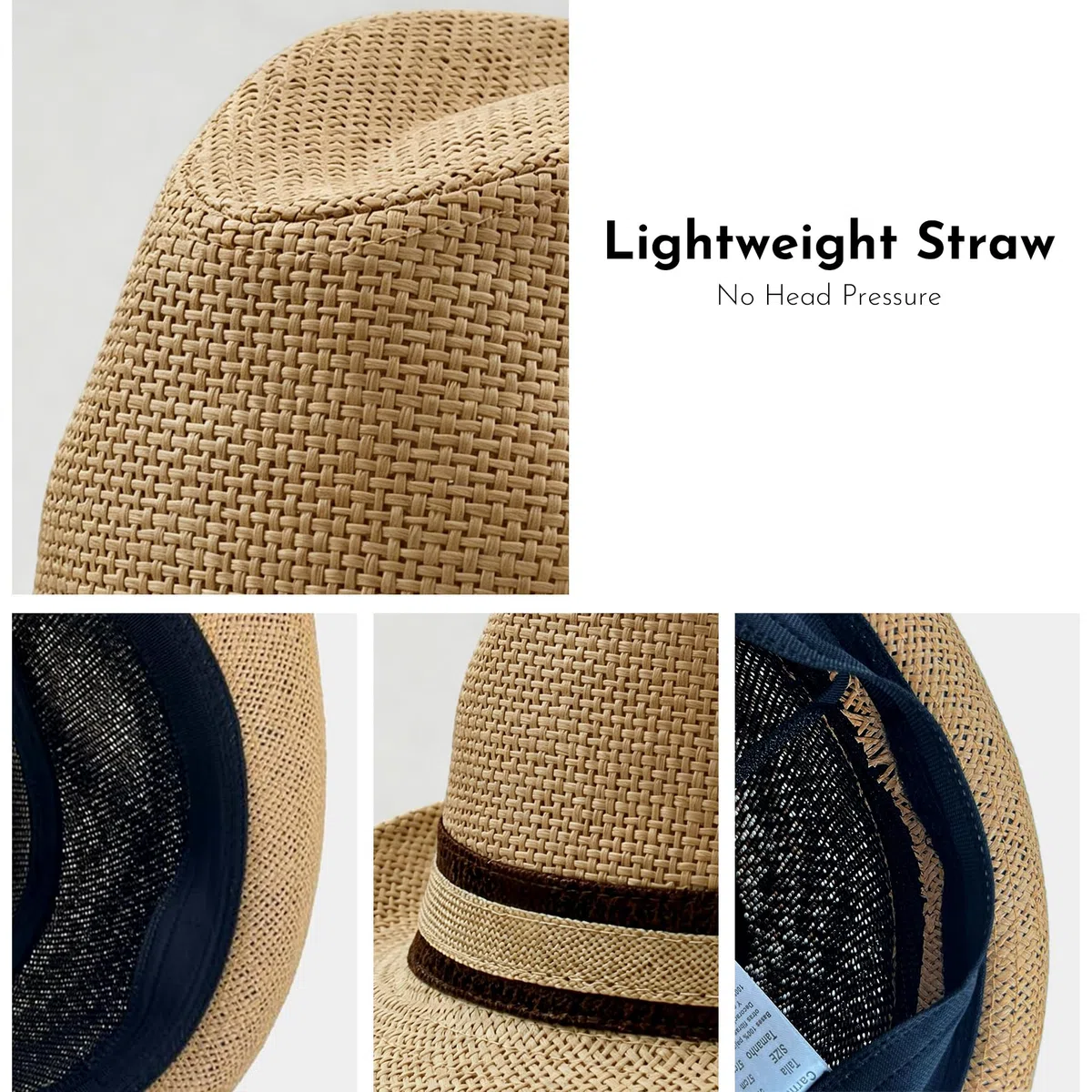 Sombrero Fedora Unisex de Paja con Cinta Decorativa, Elegante y Transpirable para Verano, Ideal Playa, Viajes o atuendos Casuales