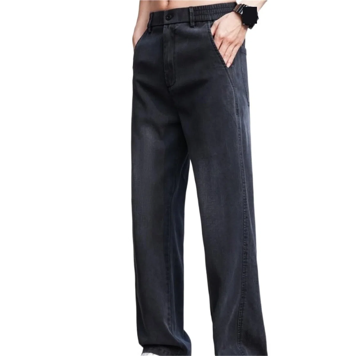 Pantalones Vaqueros de Verano for Hombre, Finos y Ligeros, de Corte Recto, elásticos, Informales, Ajustados para Pantalones de Hombre(Black,31)