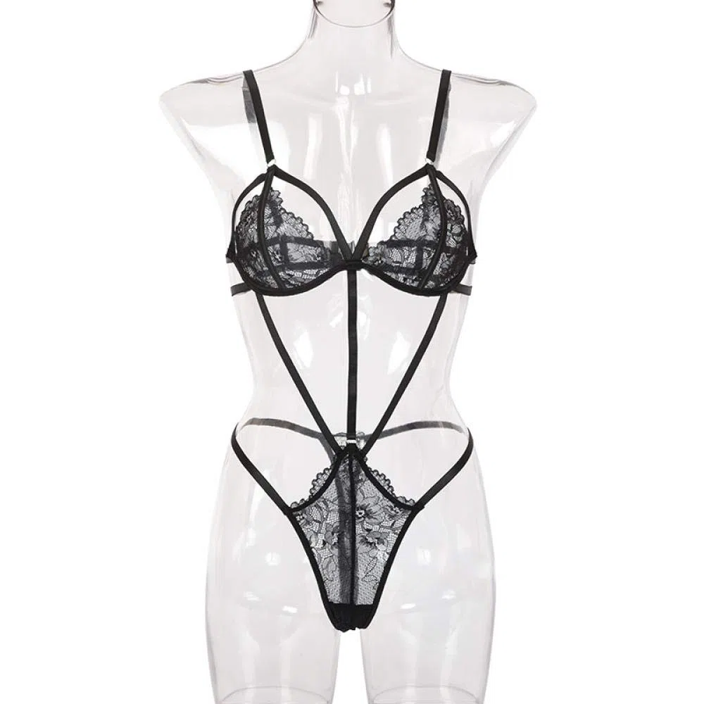 HODAGES Conjuntos de Ropa de Dormir y Batas para Mujer Ropa Interior de una Pieza de Uniforme de Encaje Fino Tentador para Mujer (Negro pequeño)