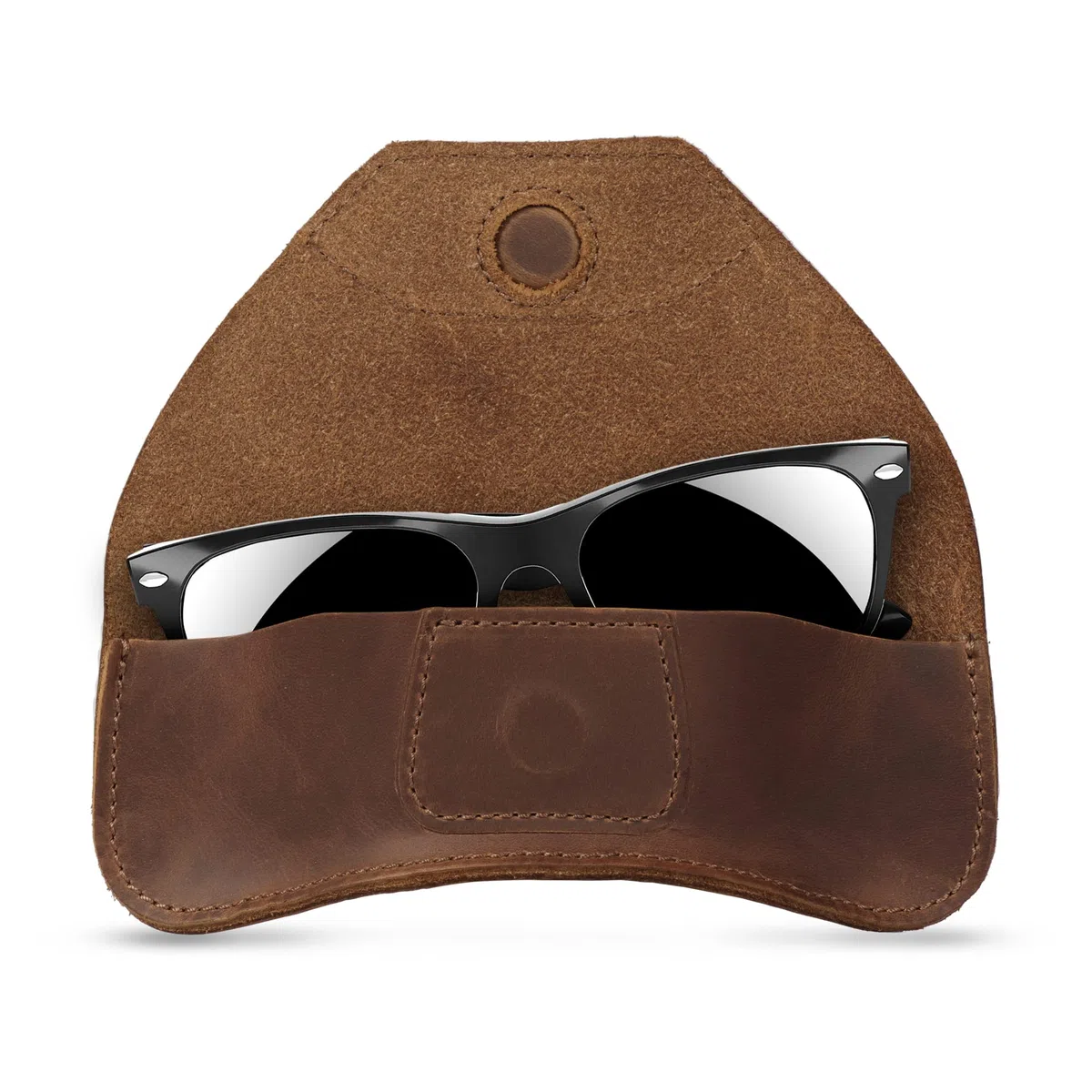 Londo Funda de piel auténtica para gafas y gafas de sol con cierre magnético a presión