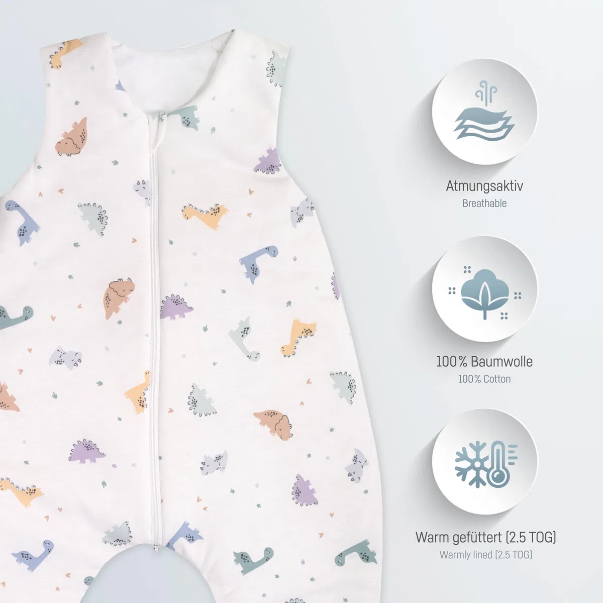 Julius Zöllner Mono de Dormir de algodón Jersey Fabricado en Alemania, Talla 92, Little Dinos, 9082763510, 24-48 Meses, Talla 92