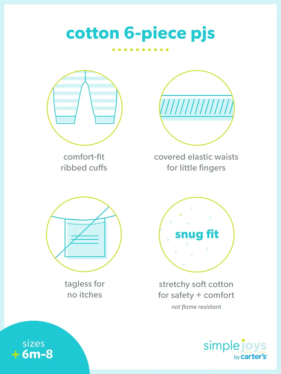 Simple Joys by Carter's 6-Piece Snug Fit Cotton Pajama Set Juego de Pijama Niñas (Pack de 3)