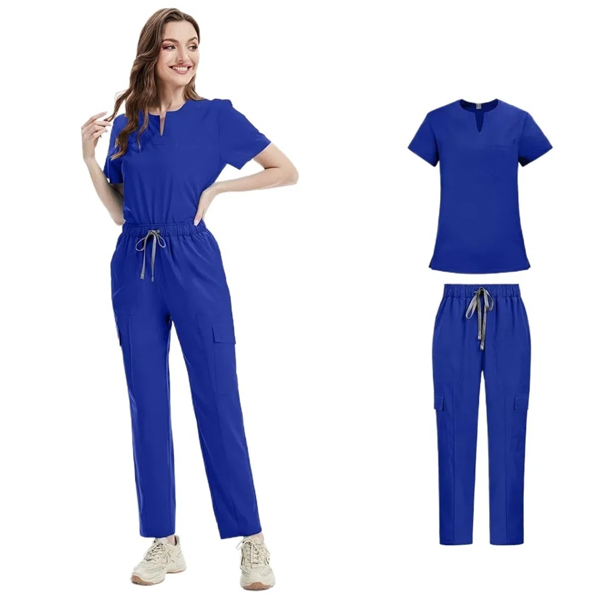 Uniformes médicos Bata Uniforme Mujer artículos de enfermería Accesorios Enfermeras clínica Traje médico salón Belleza SPA para AtencióN MéDica, SalóN De Belleza(Beige,XL)