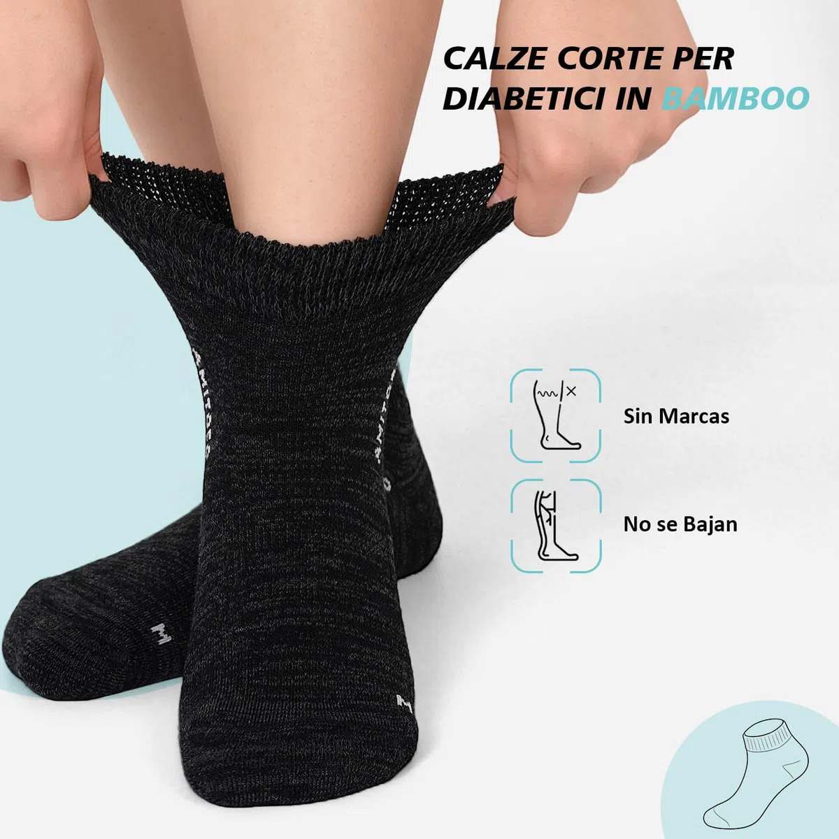 Calcetines Diabéticos Hombre y Mujer: Calcetines Cortos Sin Elástico y Sin Costuras Bambú Traspiranti Suela de Rizo Acolchada para Pies Hinchados Ancianos y Embarazadas