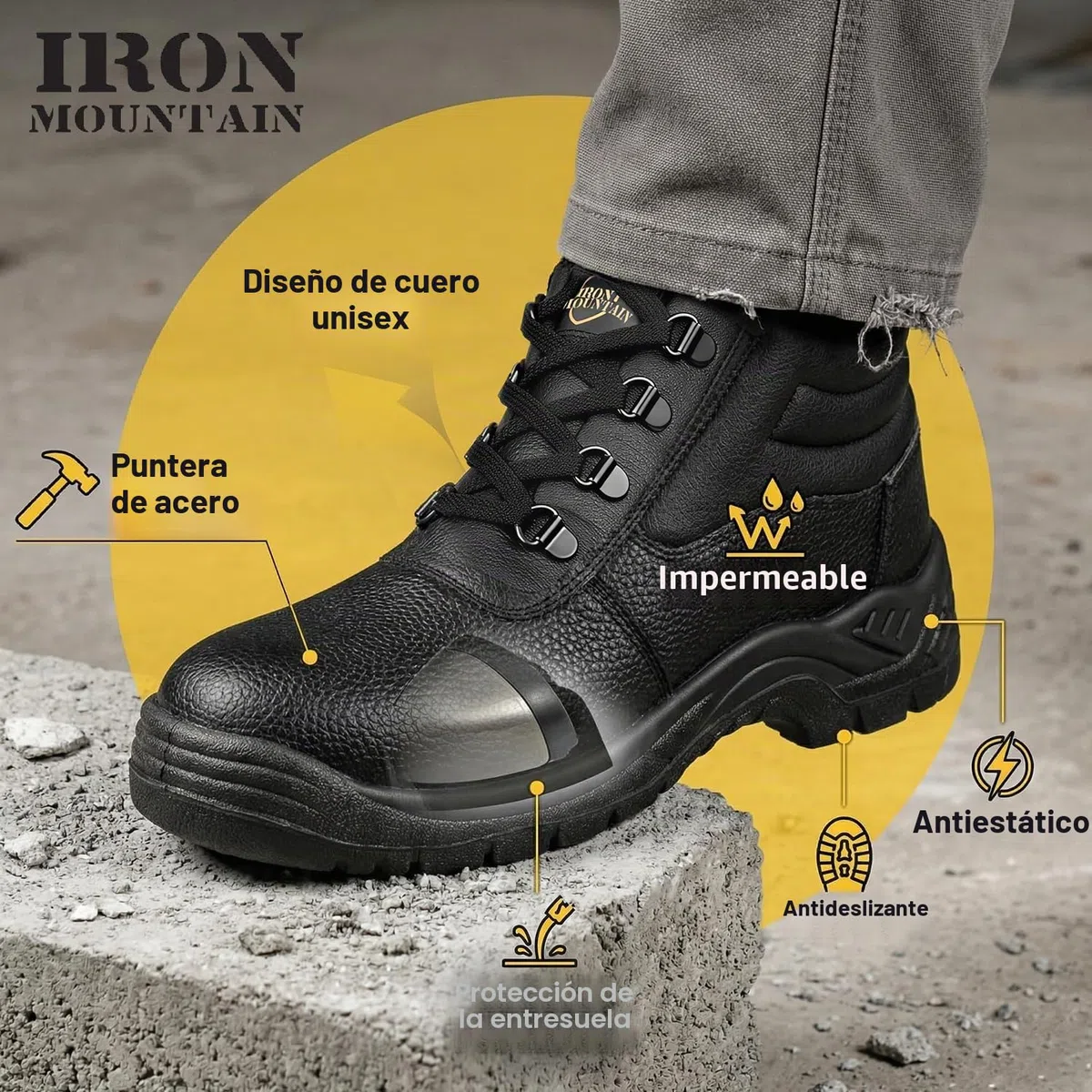 Iron Mountain Botas de Seguridad Impermeables Para Trabajo Y Servicios Públicos Bota de zapato S3 SRCHombre